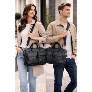 Coach Black Pebble Leather Commuter Laptop Bag Briefcase Unisex Crossbody